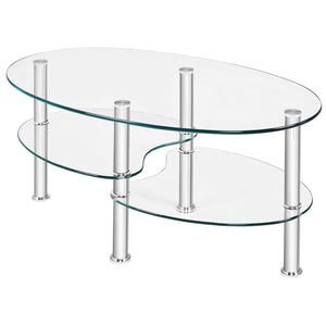 Tempered Glass Oval Side Coffee Table-Black