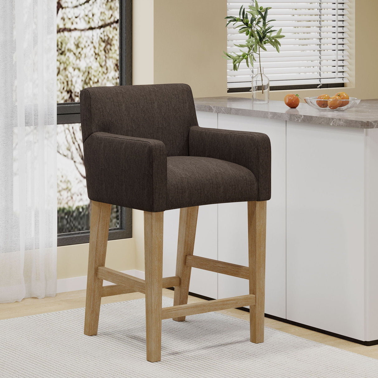 Charmed Upholstered Counter Stool With H Frame Base And Round Arms by Couch.com