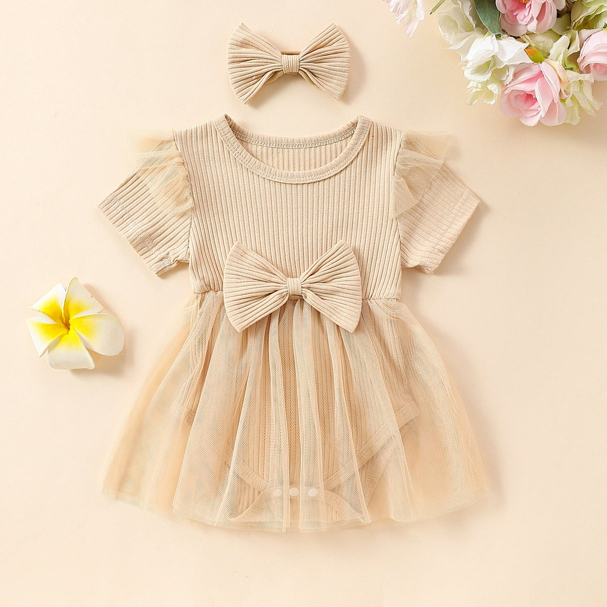 Girls' Multi-color Mesh Flounced Sleeve Short Sleeved Kazakhstan Skirt