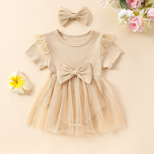 Girls' Multi-color Mesh Flounced Sleeve Short Sleeved Kazakhstan Skirt