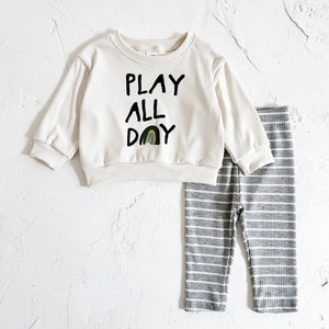 Loose Children's Clothing Letter Print Round Neck Long Sleeve Striped Trousers Suit