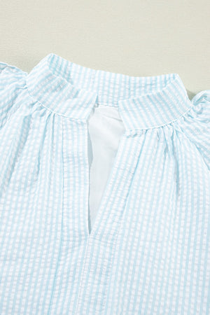 Blue Lightweight Ruffled Striped Mini Dress Chic Playful Dress for Women Charming Design Dress
