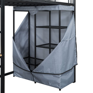 Loft Bed With Desk, Shelves, Power Outlet, LED Light And Wardrobe by Couch.com