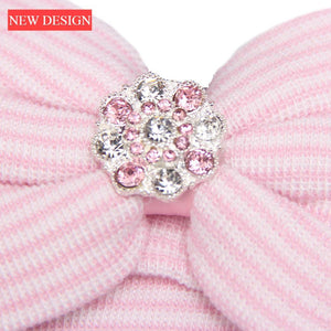 Modern Luxury Baby Girl Cotton Knit Striped Baby Caps With Big Bow For Baby Girls In Elegant Style