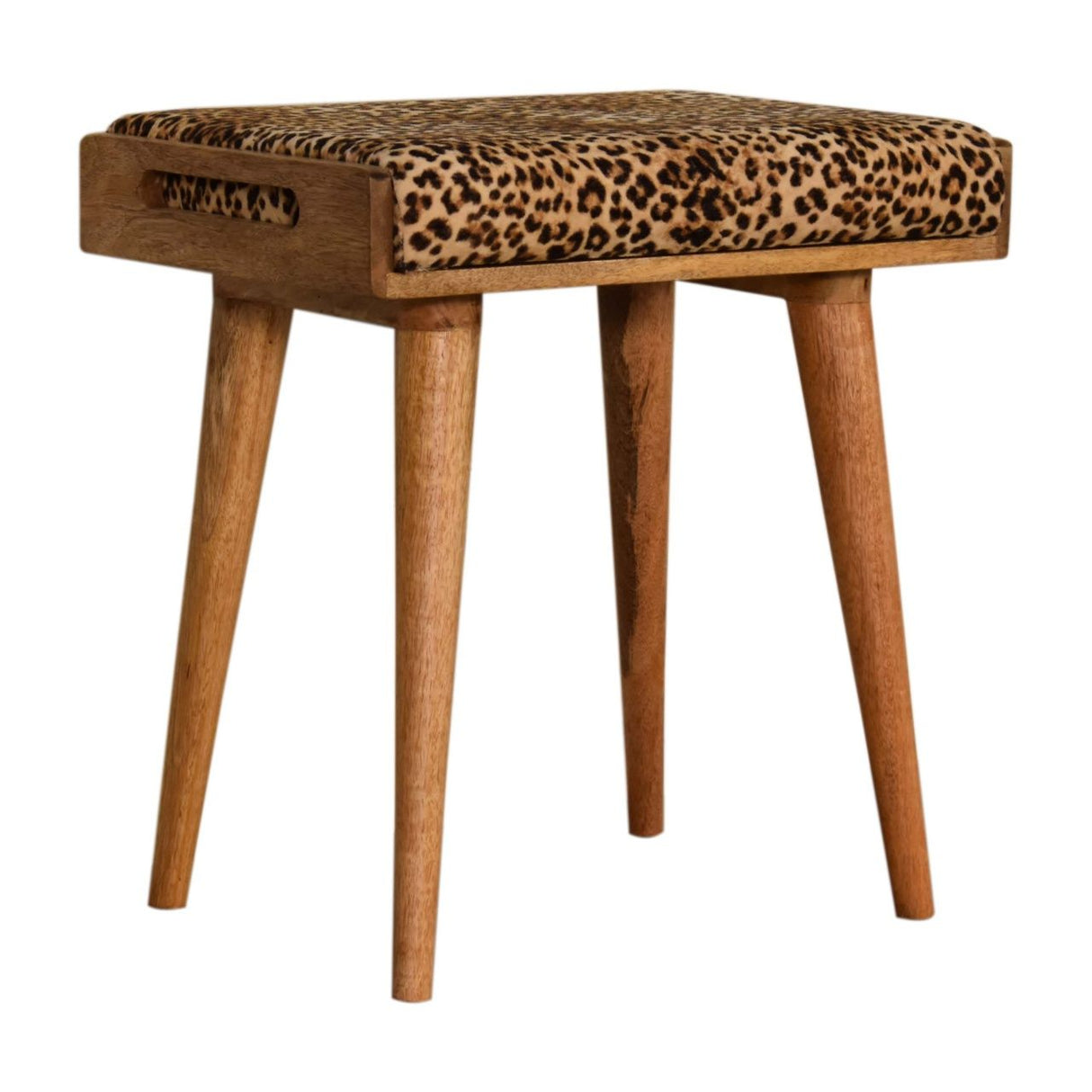 Leopard Velvet Tray Style Footstool - Brown Oak by Couch.com