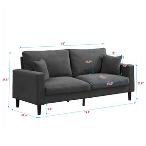 Modern Upholstered 3 Seat Sofa, High Resilience by Couch.com