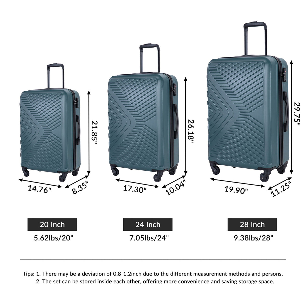 3 Piece Luggage Sets Lightweight Suitcase With Two Hooks, Spinner Wheels, Tsa Lock, Durable Hard Shell by Couch.com