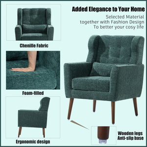 Modern Accent Chair, Chenille Arm Chairs For Living Room, Upholstered Mordern Armchair, Comfy Soft Padded Lounge Chair In Small Space, Bedroom, With Pillow, Solid Wood Leg by Couch.com