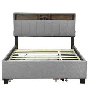 Upholstered Platform Bed With Storage Headboard, Trundle & 2 Drawers And A Set Of Sockets & USB Ports by Couch.com