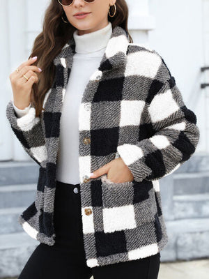 Beautiful Red Women Drop Shoulder Fuzzy Button-Up Jacket Soft And Comfortable Casual Fit Jacket