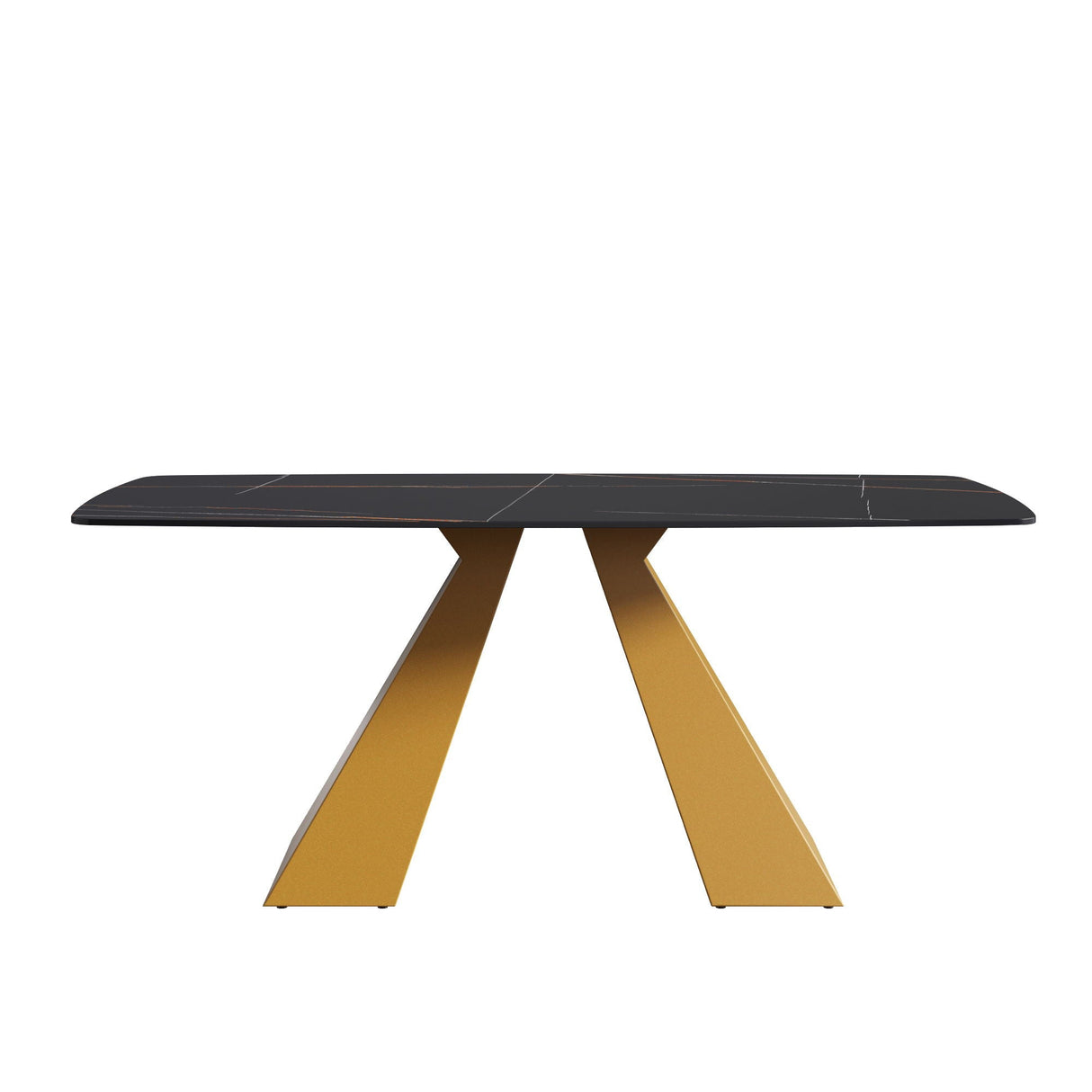 70.87" Modern Artificial Stone Curved Metal Leg Dining Table, Can Accommodate 6-8 People - Black / Gold by Couch.com