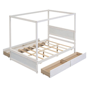 Canopy Platform Bed With Drawers, Support Slats, No Box Spring Needed by Couch.com