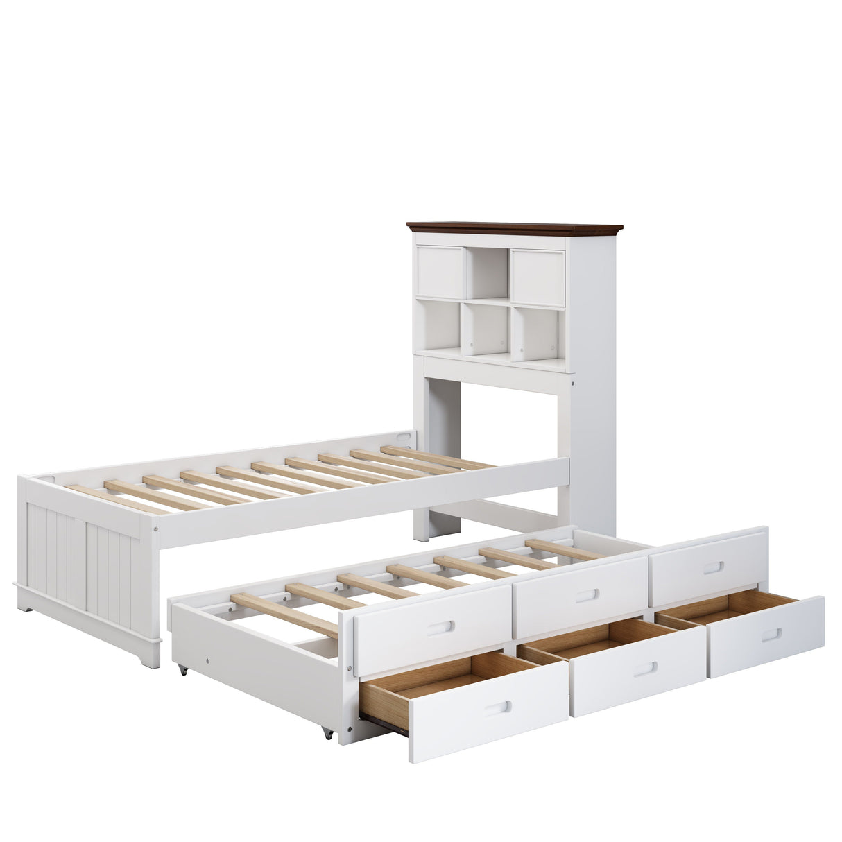 Solid Pine Captain Bookcase Bed With Trundle Bed And 3 Spacious Under Bed Drawers In Casual by Couch.com