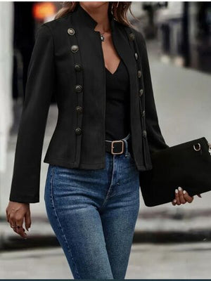 Decorative Button Open Front Long Sleeve Jacket – Elegant Casual Outerwear for Women