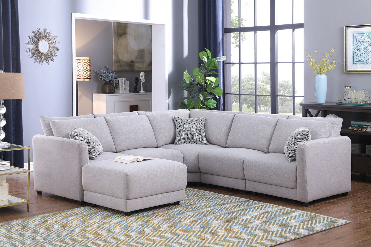 Penelope - Fabric Reversible Modular Sectional Sofa With Ottoman And Pillows by Couch.com