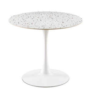 Mid-Century Stone Round Dining Table For Dining Room, Living Room, Cafe, Easy Clean - White by Couch.com