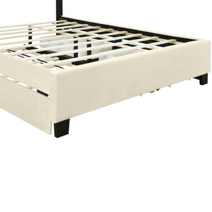 Upholstered Platform Bed With 2 Drawers And 1 Trundle, Classic Strip Headboard Design by Couch.com