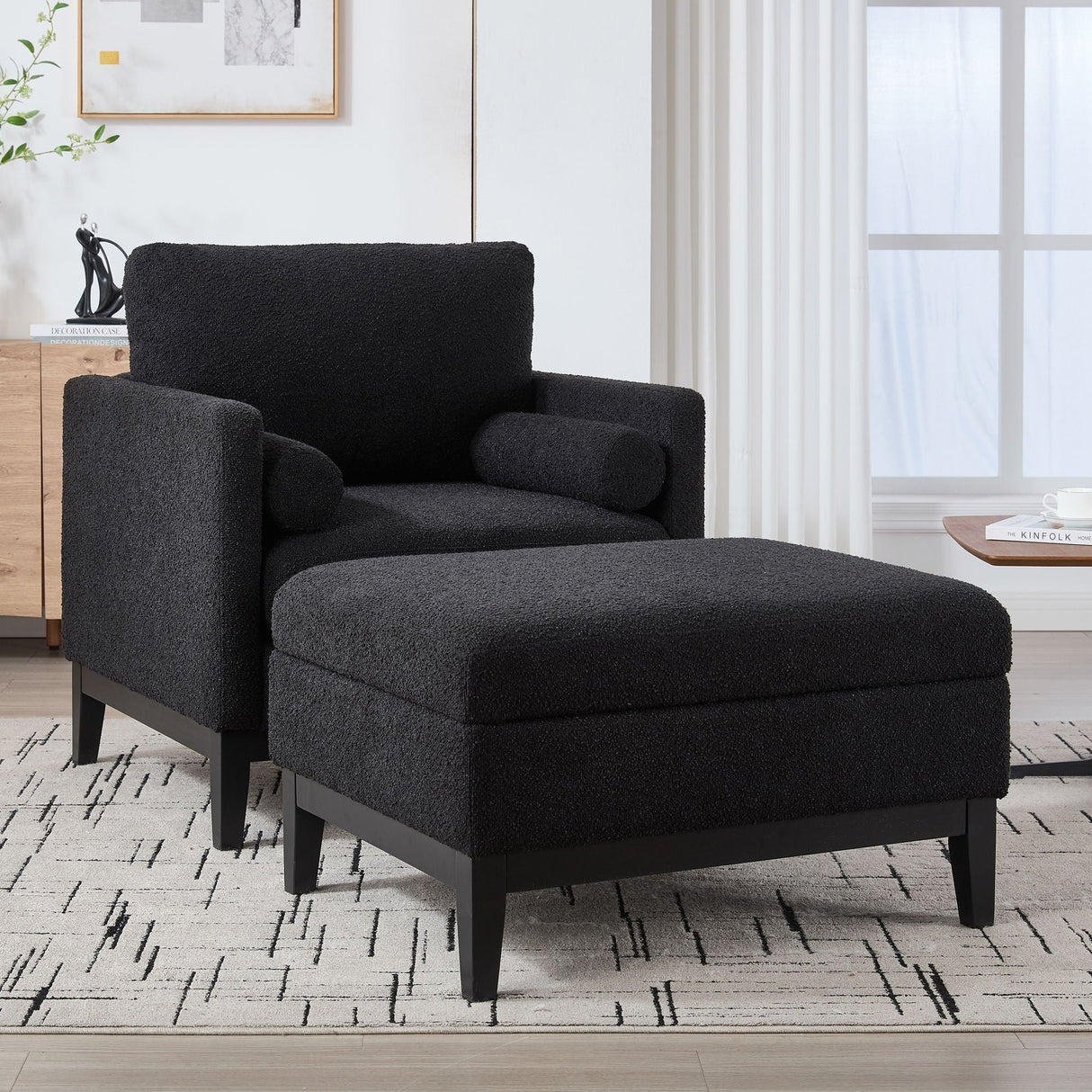 Farmhouse Upholstered Accent Chair With Ottoman, Reversible Lid Coffee Table by Couch.com