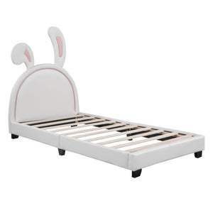Upholstered Leather Platform Bed With Rabbit Ornament by Couch.com