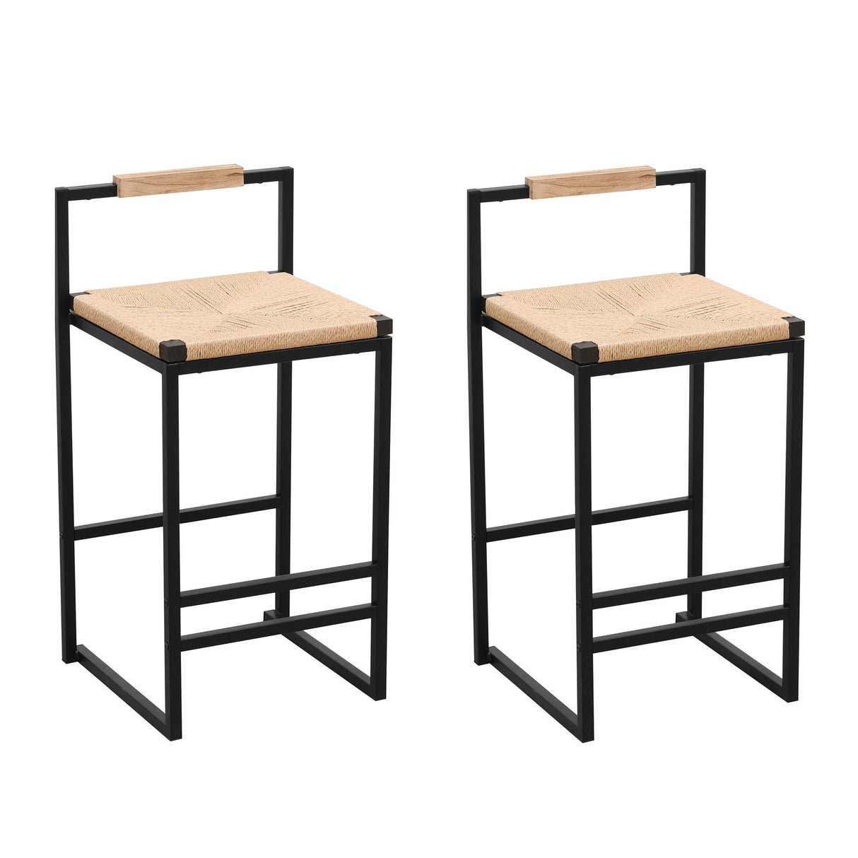 Stylish (Set of 2) Bar Stools With Backrest And Paper Rope Woven Seat, Counter Height Dining Chairs For Kitchen - Natural by Couch.com