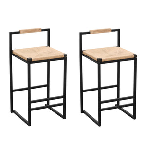 Stylish (Set of 2) Bar Stools With Backrest And Paper Rope Woven Seat, Counter Height Dining Chairs For Kitchen - Natural by Couch.com