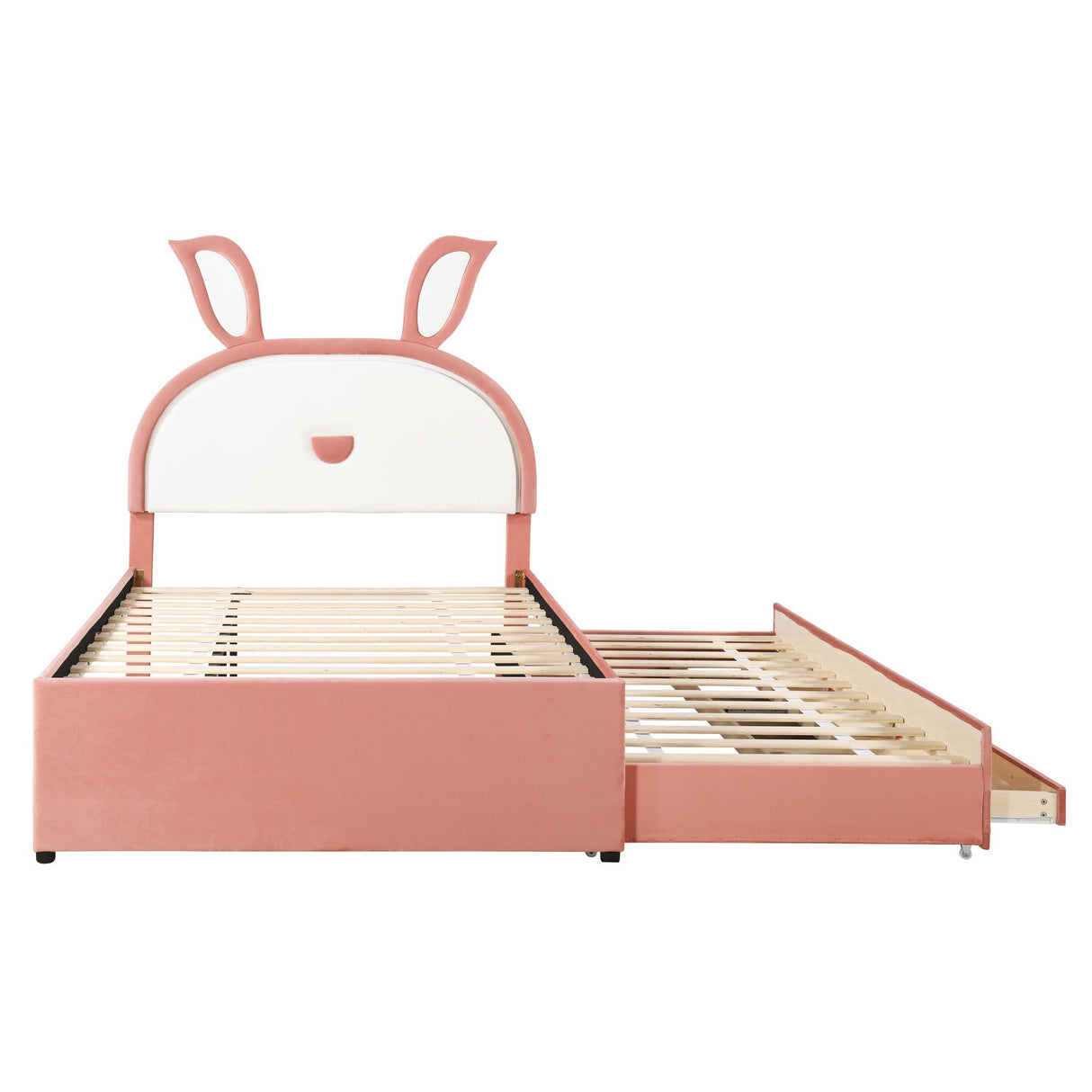 Upholstered Platform Bed With Trundle And 3 Drawers, Rabbit-Shaped Headboard With Embedded LED Lights by Couch.com