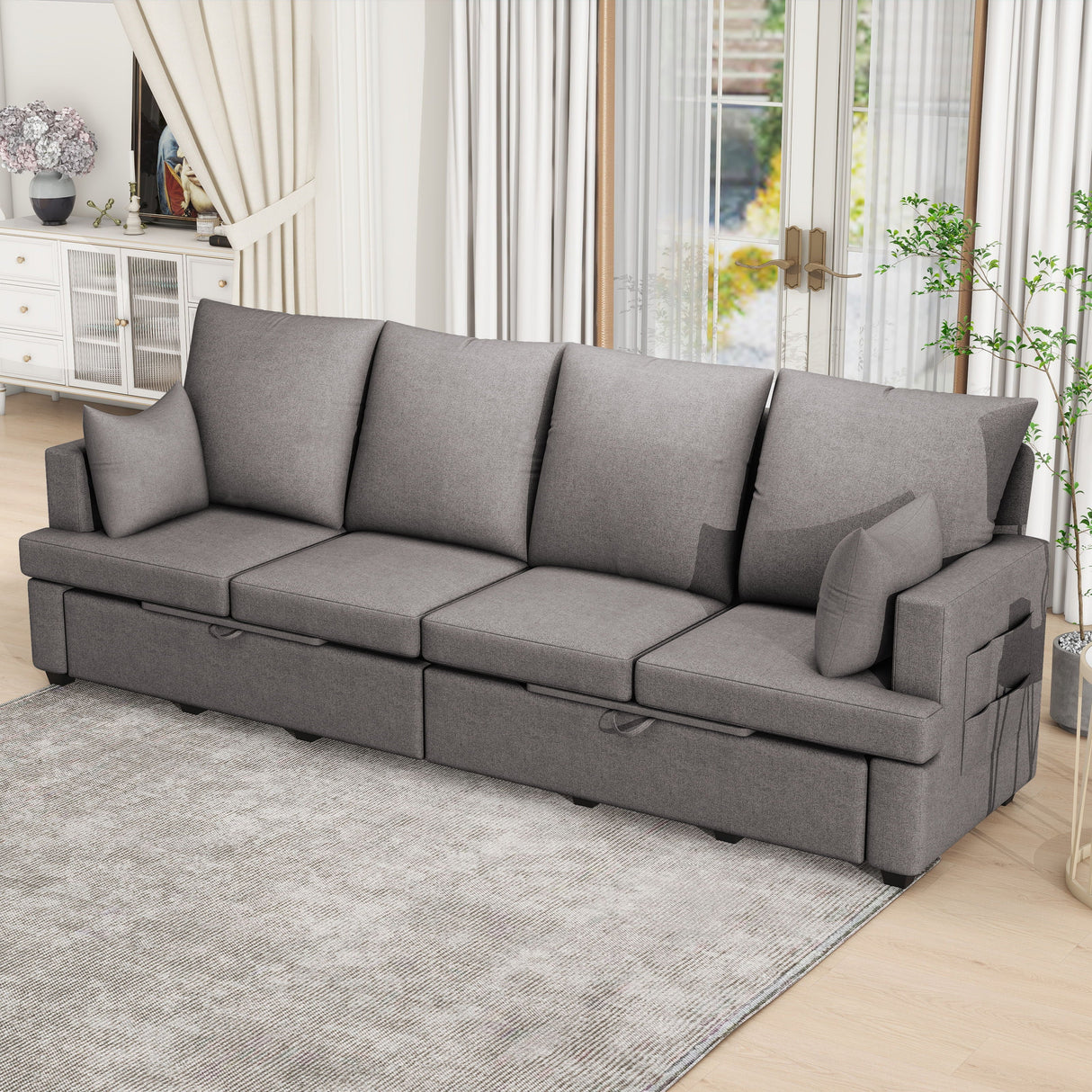 4 Seat Chenile Sectional Sofa Set With 2 Pilows, Freely Combinable by Couch.com