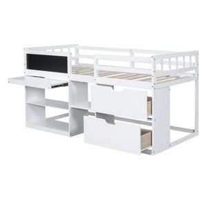 Low Loft Bed With Rolling Desk, Shelf And Drawers by Couch.com