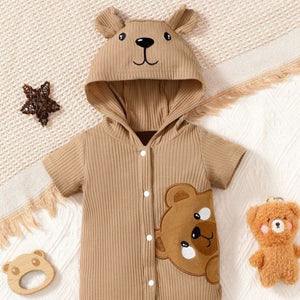 0-9 Months Newborn Baby Boy Baby Girl Rib Brown Short Sleeves