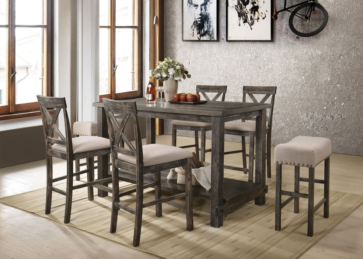 Martha II 7-Piece Counter Height Dining Room Set - Gray