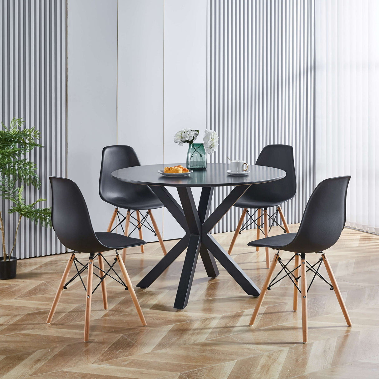 5 Pieces Dining Set, Table Metal Leg Mid-Century Dining Table For 4 - 6 People With Table Top, Pedestal Dining Table, End Table Leisure Coffee Table - Matte Black by Couch.com