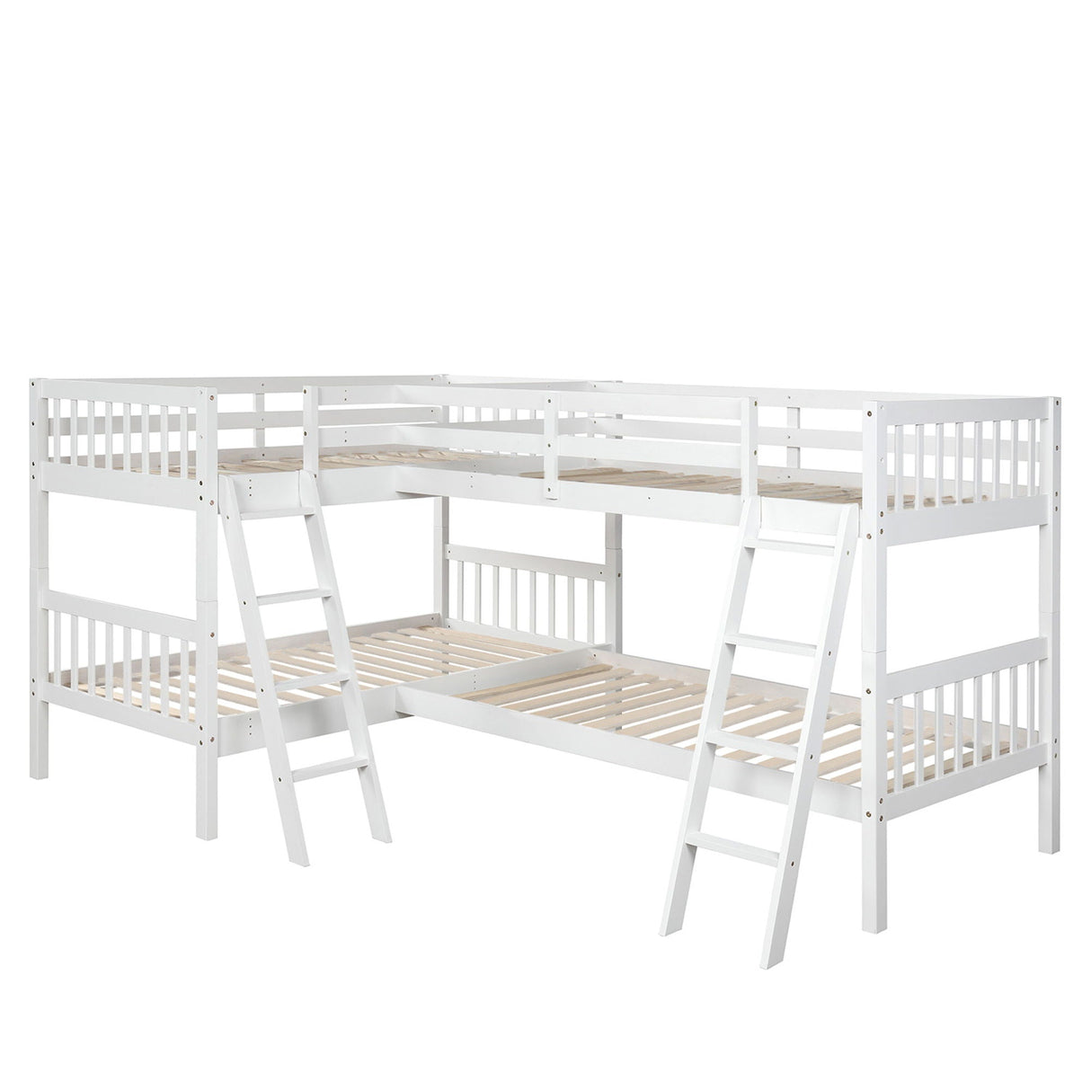 Twin L-Shaped Bunk Bed With Ladder - White by Couch.com