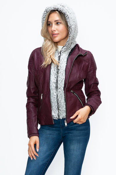 Women Warm Sleek Dual-Zipper Layered Jacket with Cozy Fuzzy Hood Urban Chic & Comfortable Jacket
