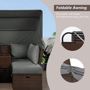 2 Seater Outdoor Patio Daybed Outdoor Double Daybed Outdoor Loveseat Sofa Set With Foldable Awning And Cushions For Garden, Balcony, Poolside by Couch.com