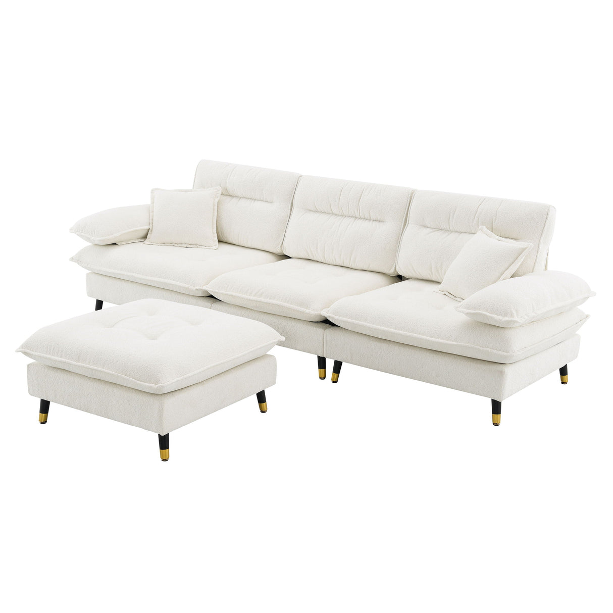 L Shaped Convertible Sectional Sofa 4 Seat Tufted Couch Set With Two Tone Adjust Legs Cloud Movable Ottoman by Couch.com