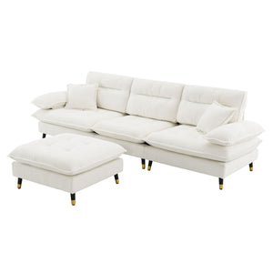 L Shaped Convertible Sectional Sofa 4 Seat Tufted Couch Set With Two Tone Adjust Legs Cloud Movable Ottoman by Couch.com