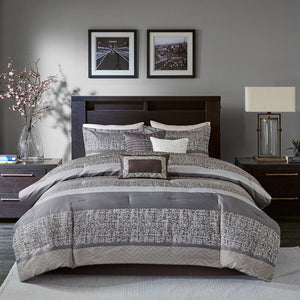 7 Piece Jacquard Comforter Set Grey Taupe King