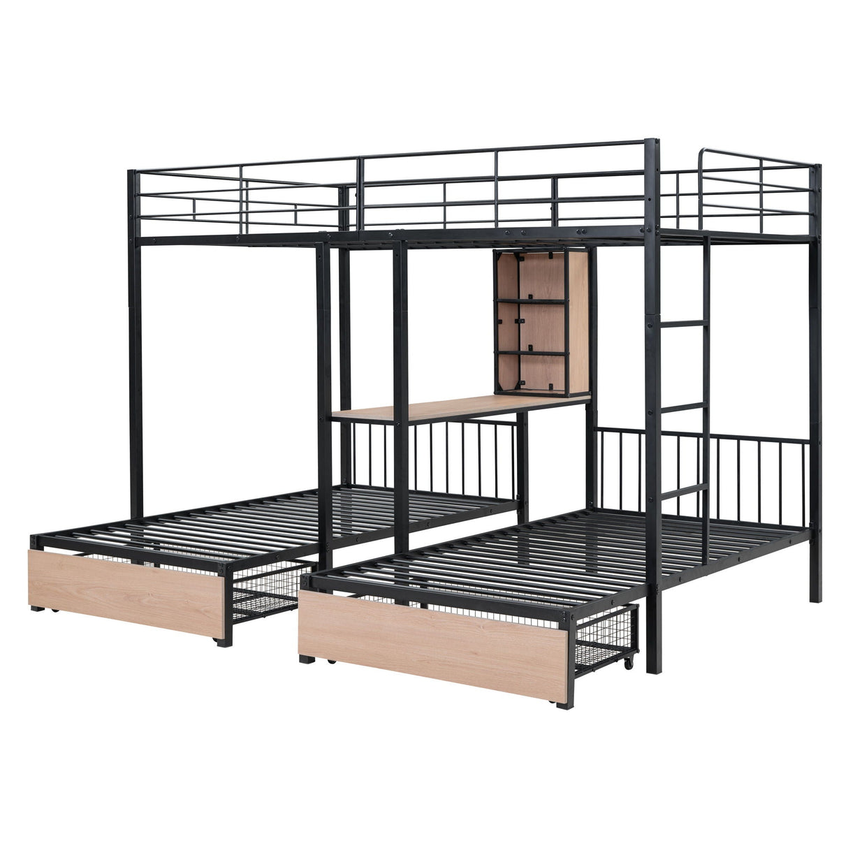 Triple Bunk Bed With Drawers, Multi-Functional Frame With Desks And Shelves In The Middle by Couch.com