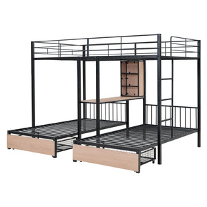 Triple Bunk Bed With Drawers, Multi-Functional Frame With Desks And Shelves In The Middle by Couch.com