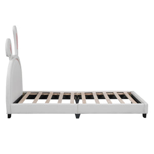 Upholstered Leather Platform Bed With Rabbit Ornament by Couch.com