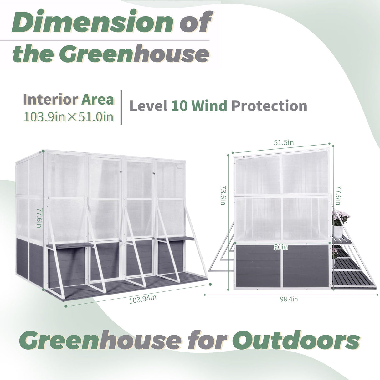 Greenhouse, Wooden Lean To Greenhouses For Outdoors, Heavy Duty Walk In Green House For Outside Winter, Large Hot House For Sunroom Storage Shed, Garden, Backyard - White / Gray by Couch.com
