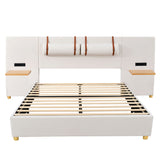 Upholstered Platform Bed, 2 Outlets And USB Charging Ports On Both Sides, 2 Bedside Pillows, Storage Shelves by Couch.com