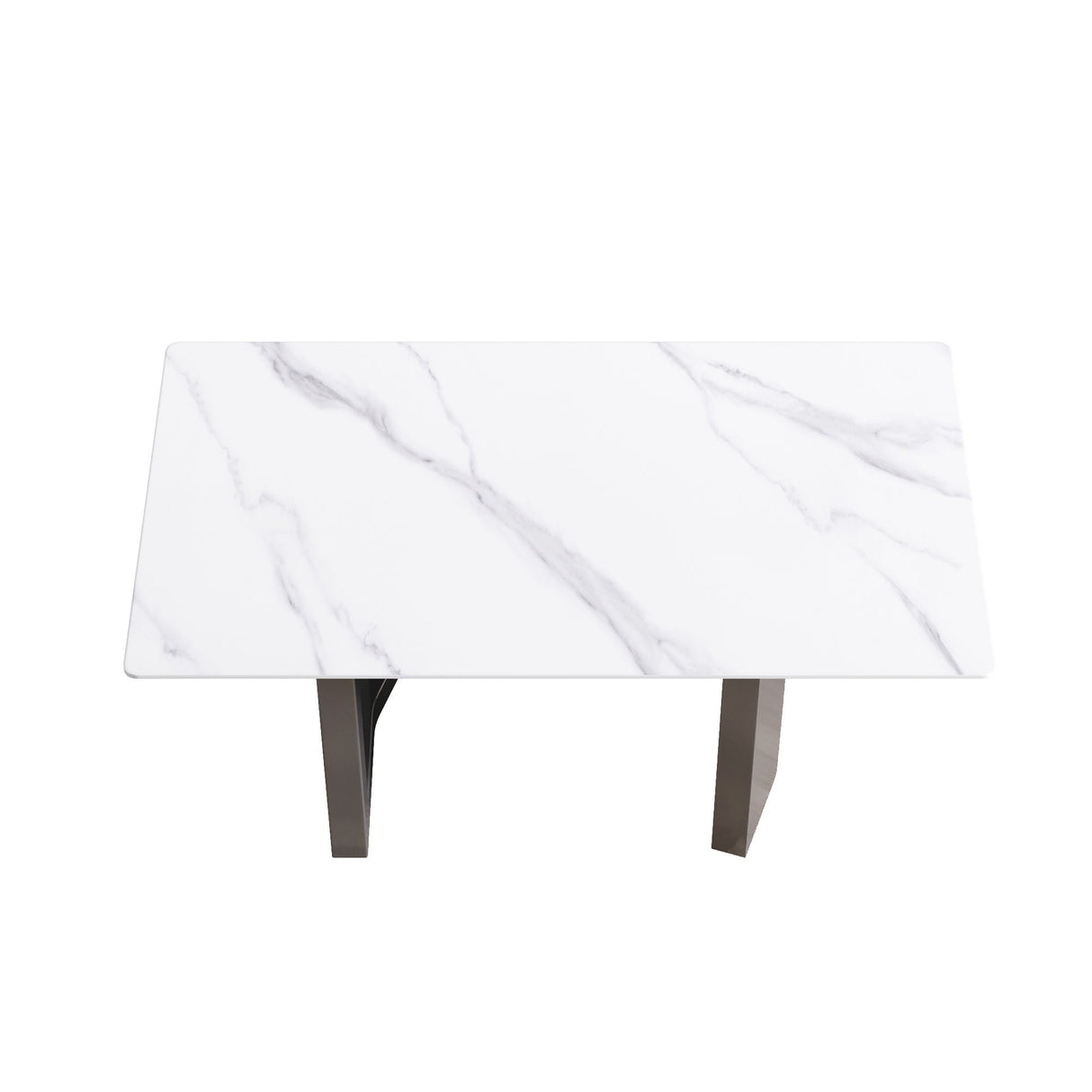 Modern Artificial Stone White Straight Edge Metal Leg Dining Table by Couch.com