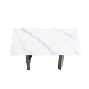 Modern Artificial Stone White Straight Edge Metal Leg Dining Table by Couch.com