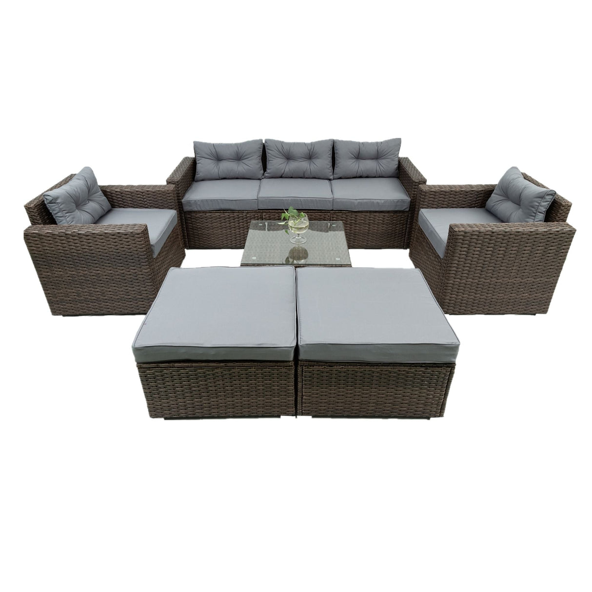 6 Piece Patio Rattan Wicker Outdoor Furniture Conversation Sofa Set With Removeable Cushions And Temper Glass Tabletop - Brown by Couch.com