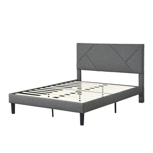 Full Size Upholstered Platform Bed Frame With Headboard, Strong Wood Slat Support, Mattress Foundation, No Box Spring Needed - Gray by Couch.com