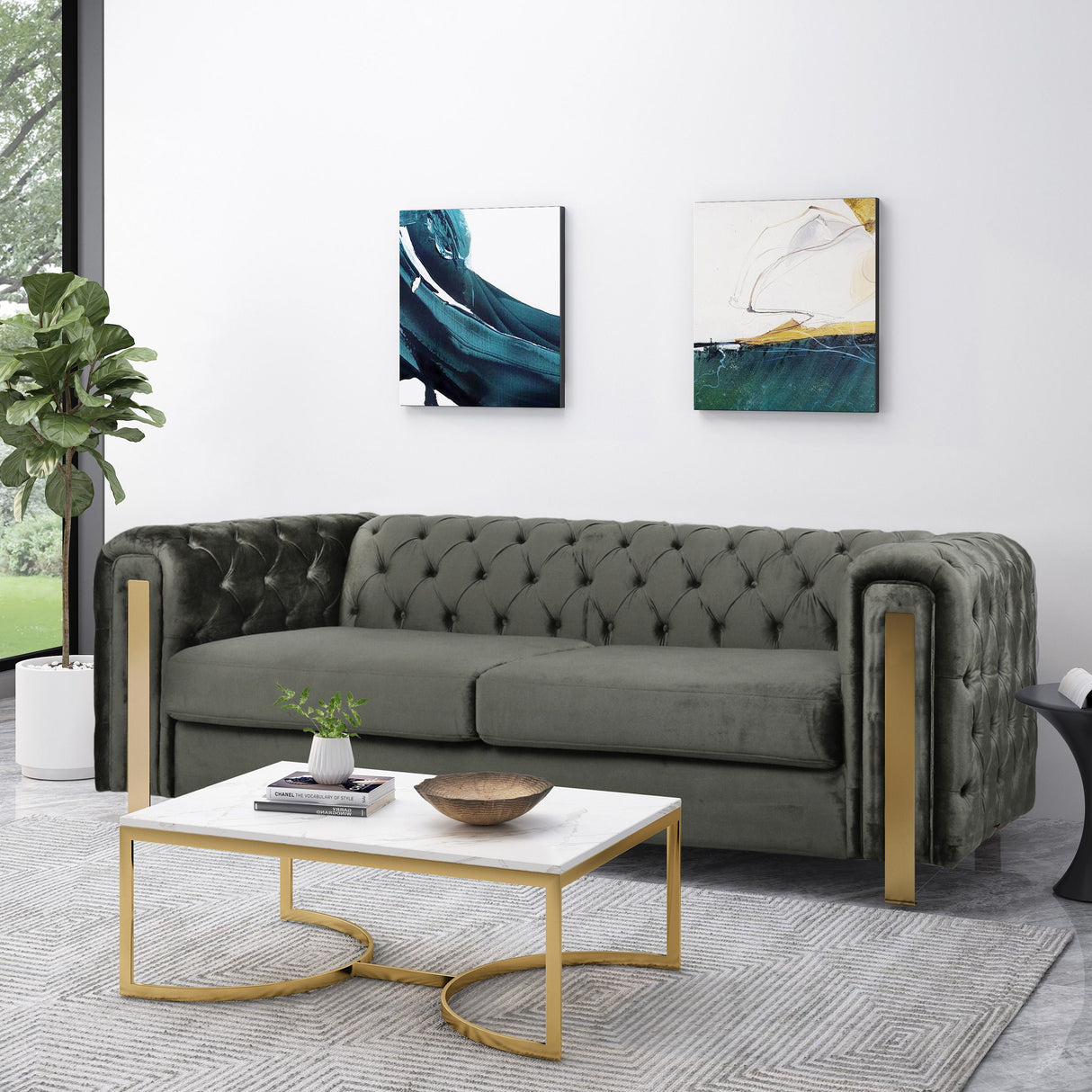 Comfy 3 Sofa With Tufted Back And Arm, Modern For Living Room - Gray by Couch.com