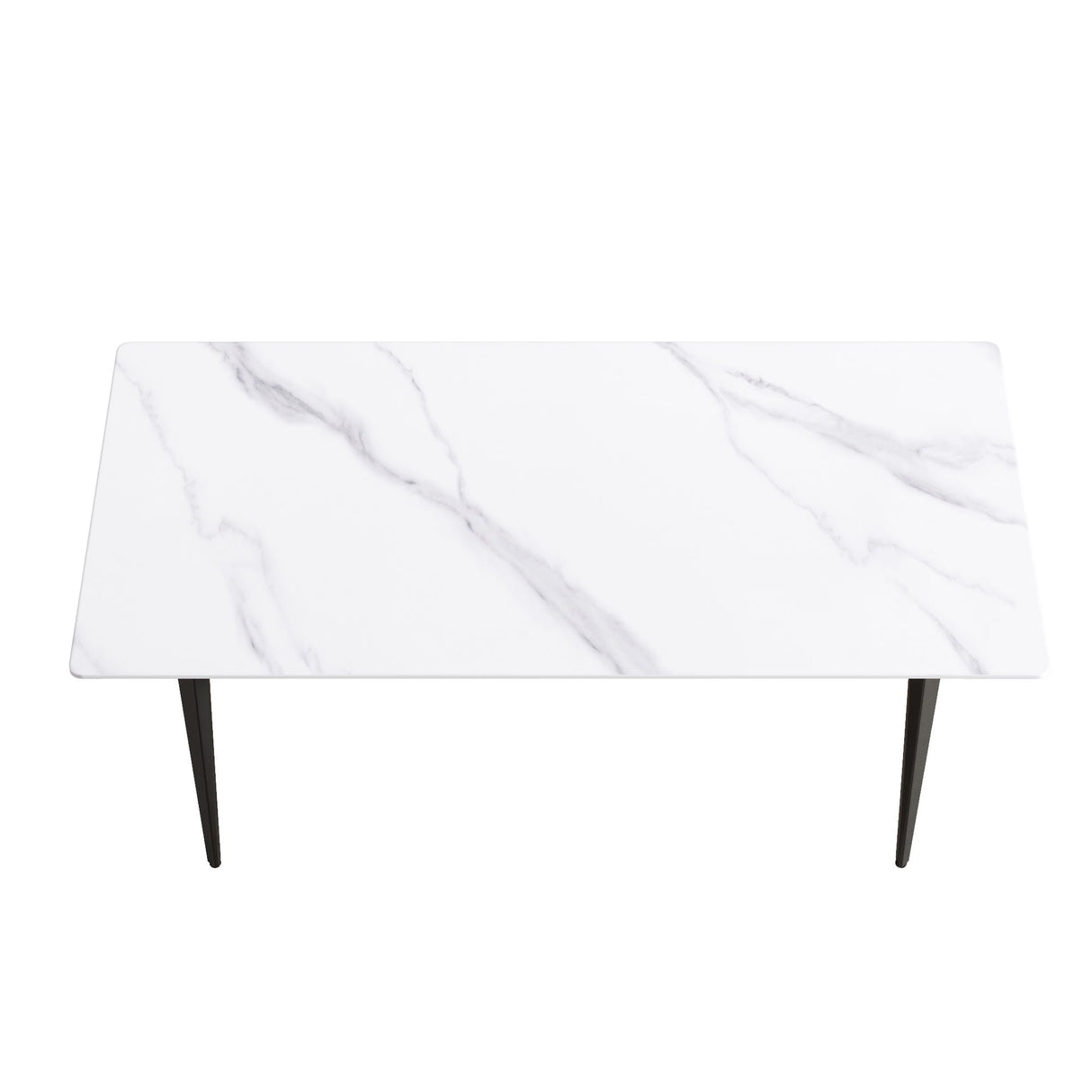 70.87" Modern Artificial Stone White Straight Edge Black Metal Leg Dining Table, Can Accommodate 6-8 People - White / Black by Couch.com