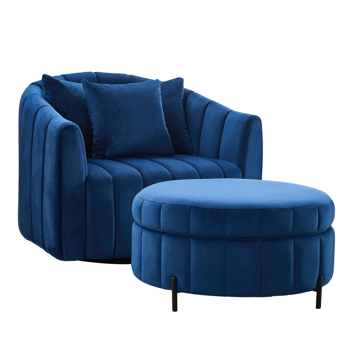 Oversized Velvet Swivel Barrel Accent Chair And Ottoman Set With Storage by Couch.com