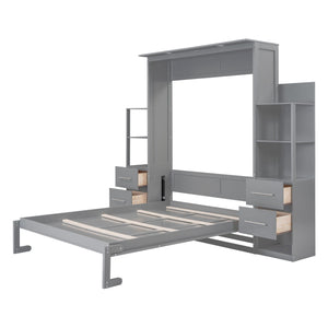 Murphy Wall Bed With Shelves, Drawers And LED Lights by Couch.com